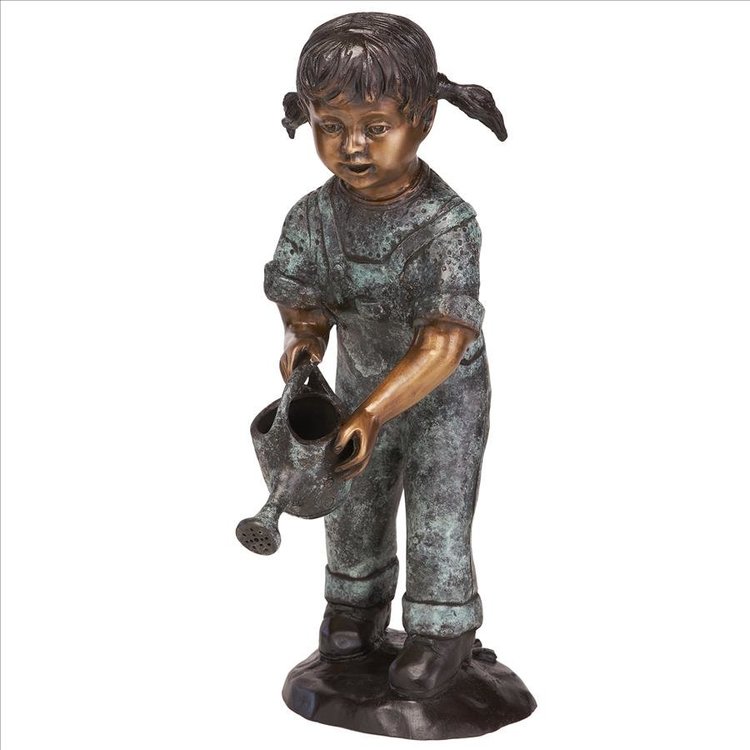 Girl Watering Flowers Statue