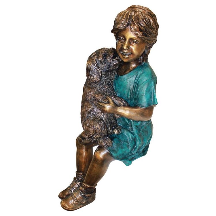 Girl with Dog Statue