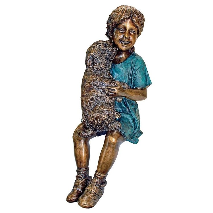 Girl with Dog Statue