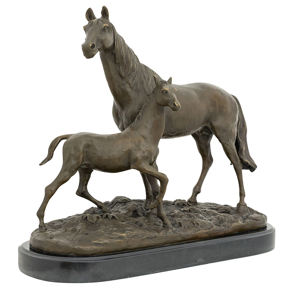 Mare And Foal Bronze Sculpture