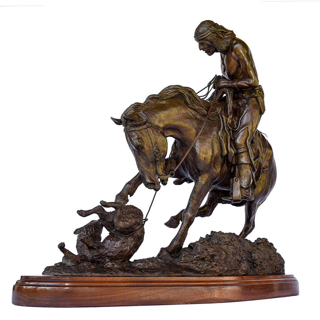 Bronze Indian on Horse Statue