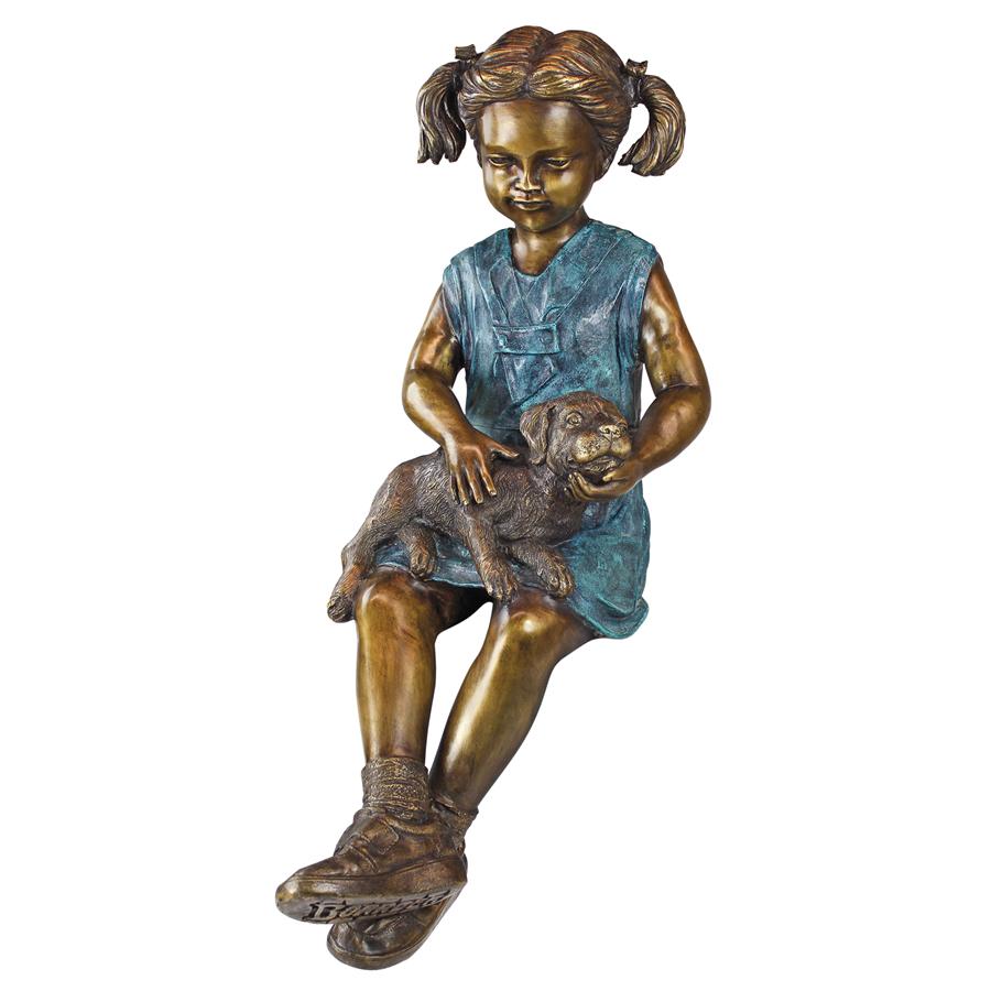 Girl Holding Dog Statue