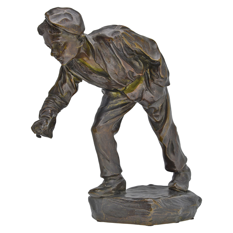 Bronze Boy Playing Game Statue