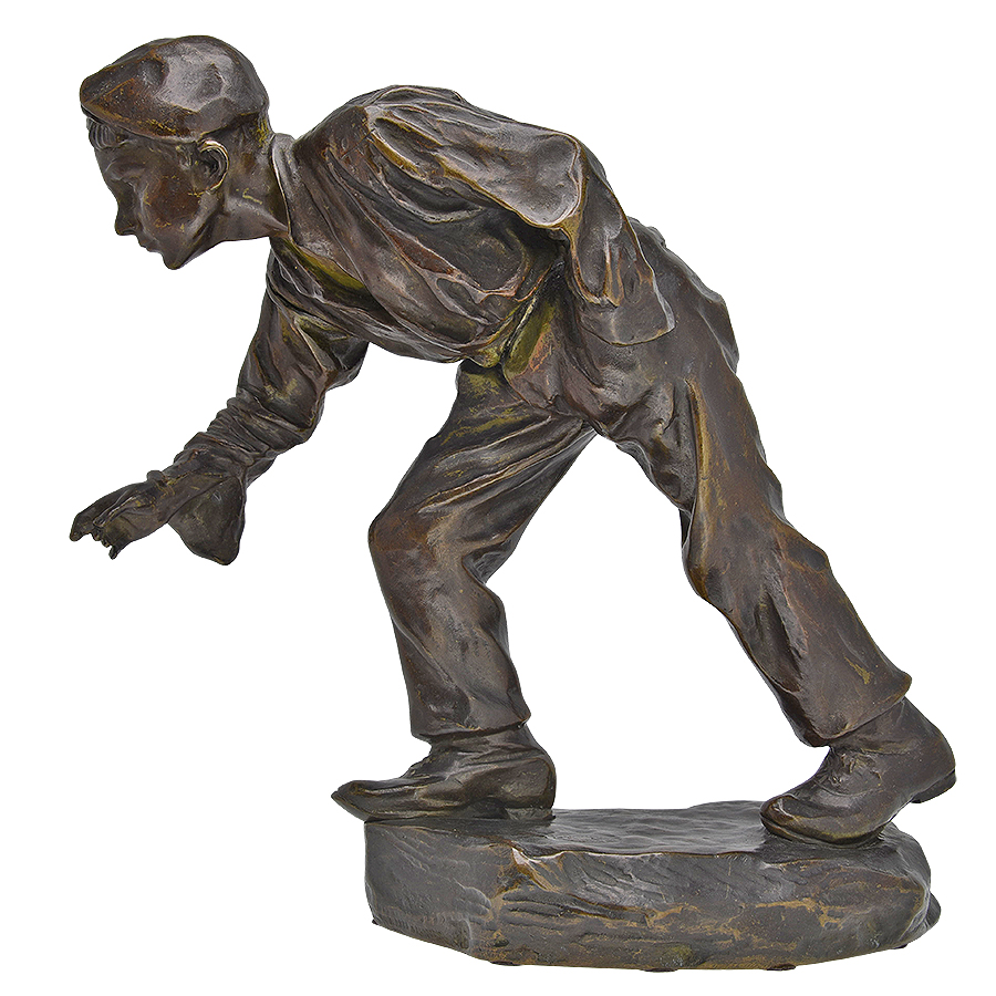 Bronze Boy Playing Game Statue